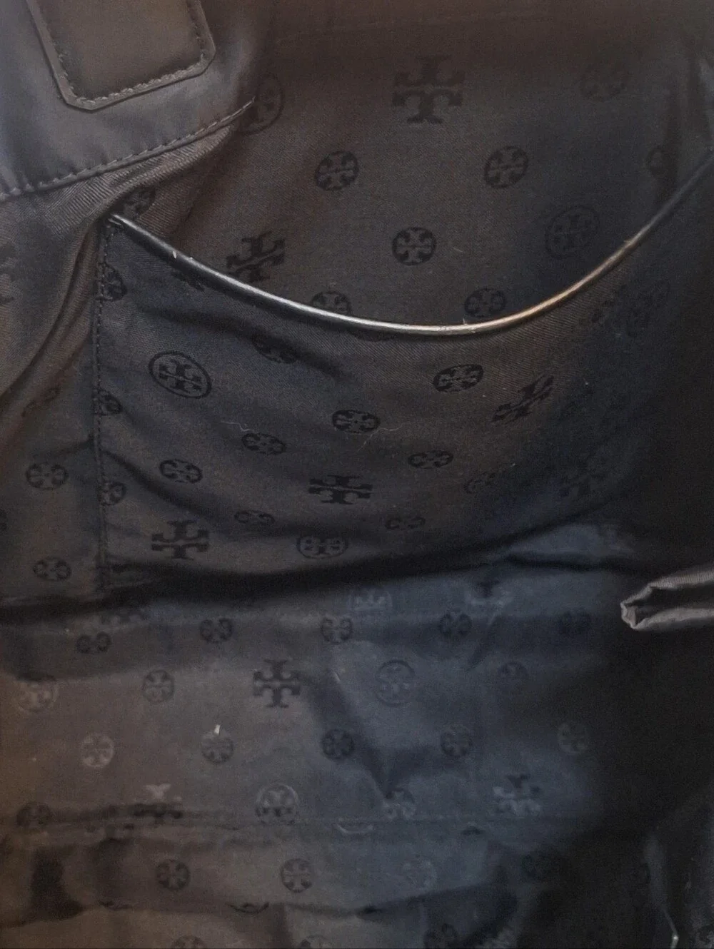 Tory Burch Black Nylon Logo Tote Bag Leather Trim